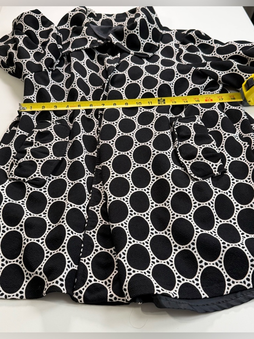 Damee Inc Black and White Oval Dot Long Sleeve Dress Coat - Picture 7 of 9